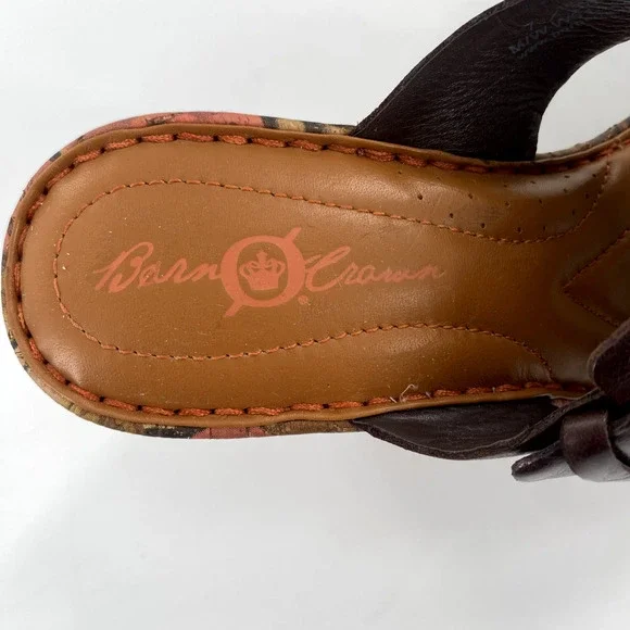 Born Crown Cross Strap Floral Cork Heel Sandals Sz 38/7.5 Brown Leather Buckle - Picture 5 of 10